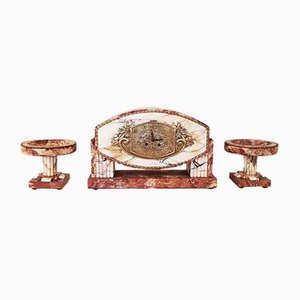 Art Deco Marble and Bronze Clock Set, 1920s, Set of 3-AWH-715689