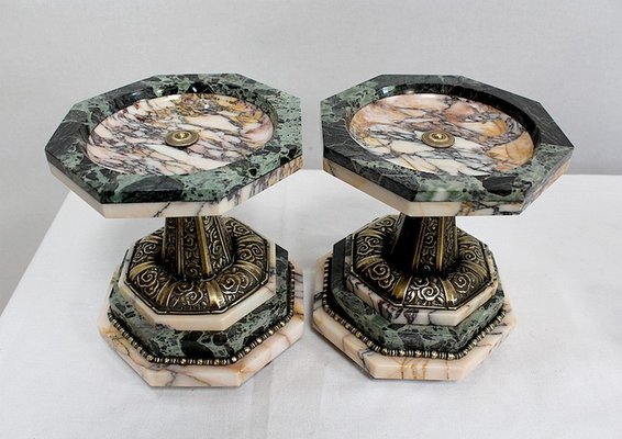 Art Deco Marble and Bronze Mantel Clock & Decoration, 1940s, Set of 3-RVK-990959