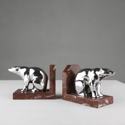 Art Deco Marble and Metal Bear Bookends, 1930s-YSY-1756366