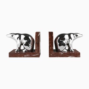 Art Deco Marble and Metal Bear Bookends, 1930s-YSY-1756366