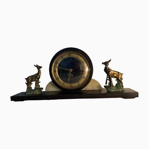 Art Deco Marble, Bronze and Brass Clock on a Chest of Drawers, 1930s-WQQ-1311933