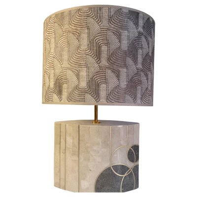 Art Deco Marble Table Lamp With Brass Inlay-VDW-1262983