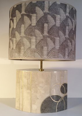 Art Deco Marble Table Lamp With Brass Inlay-VDW-1262983