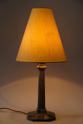 Art Deco Marble Table Lamp with Brass Parts and Fabric Shade, Vienna, 1920s-SPD-1782489