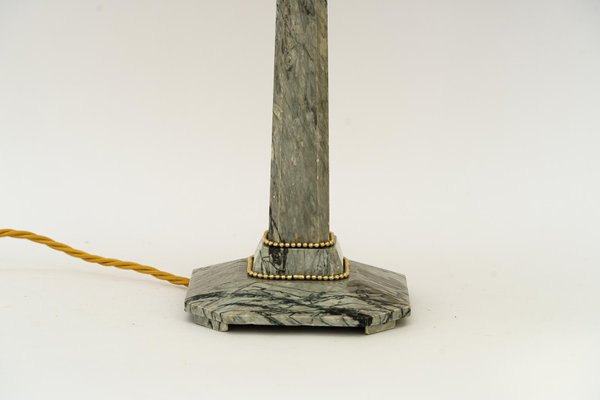 Art Deco Marble Table Lamp with Brass Parts and Fabric Shade, Vienna, 1920s-SPD-1782489