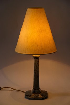 Art Deco Marble Table Lamp with Brass Parts and Fabric Shade, Vienna, 1920s-SPD-1782489