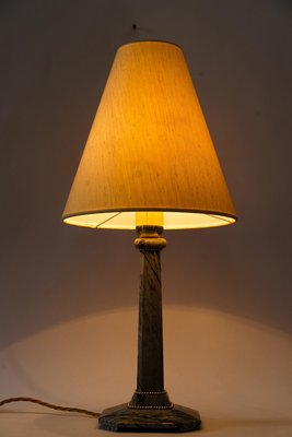 Art Deco Marble Table Lamp with Brass Parts and Fabric Shade, Vienna, 1920s-SPD-1782489