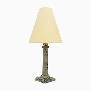 Art Deco Marble Table Lamp with Brass Parts and Fabric Shade, Vienna, 1920s-SPD-1782489