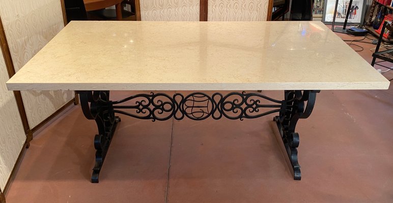 Art Deco Marble & Wrought Iron Table-DY-1219786