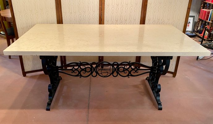 Art Deco Marble & Wrought Iron Table-DY-1219786