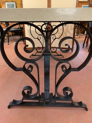 Art Deco Marble & Wrought Iron Table-DY-1219786