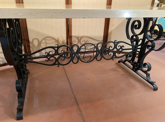 Art Deco Marble & Wrought Iron Table-DY-1219786