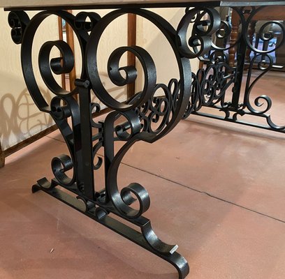 Art Deco Marble & Wrought Iron Table-DY-1219786