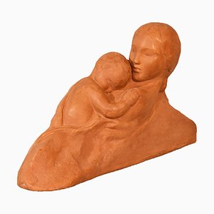 Art Deco Maternity Sculpture in Terracotta by Gennarelli, 20th Century-YVI-980323