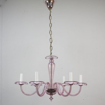 Art Deco Mauve Glass Chandelier-NE-1279453