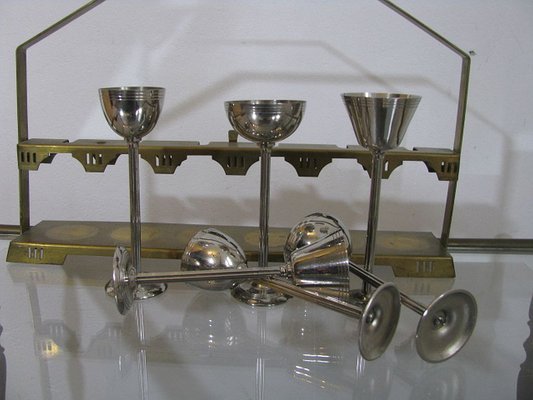 Art Deco Metal Liqueur Glasses, Set of 6-SZW-1178557