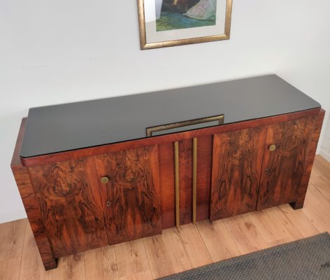 Art Deco Mid-Century Modern Italian Walnut Burl Brass Sideboard Credenza by Paolo Buffa, 1940s-EUP-1151578