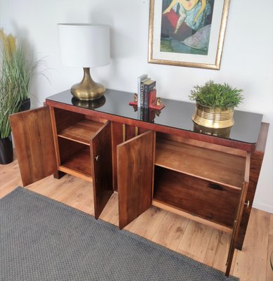 Art Deco Mid-Century Modern Italian Walnut Burl Brass Sideboard Credenza by Paolo Buffa, 1940s-EUP-1151578