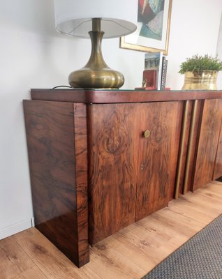 Art Deco Mid-Century Modern Italian Walnut Burl Brass Sideboard Credenza by Paolo Buffa, 1940s-EUP-1151578