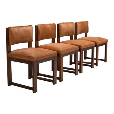 Art Deco Minimalist Cowhide Dining Chairs, Netherlands, 1940s, Set of 4-QT-1509076