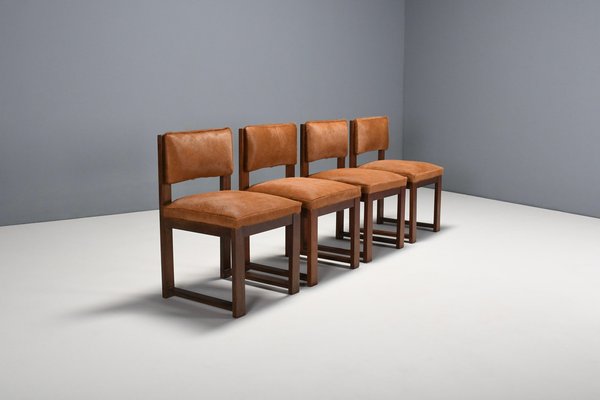 Art Deco Minimalist Cowhide Dining Chairs, Netherlands, 1940s, Set of 4-QT-1509076