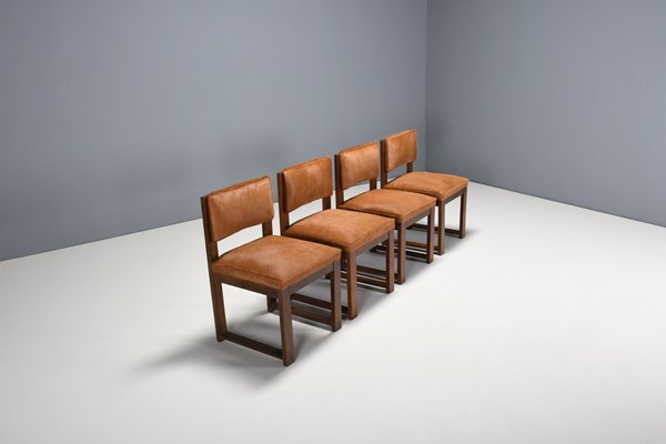 Art Deco Minimalist Cowhide Dining Chairs, Netherlands, 1940s, Set of 4-QT-1509076