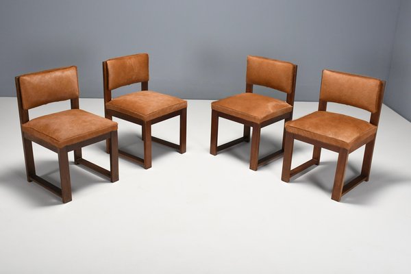 Art Deco Minimalist Cowhide Dining Chairs, Netherlands, 1940s, Set of 4-QT-1509076