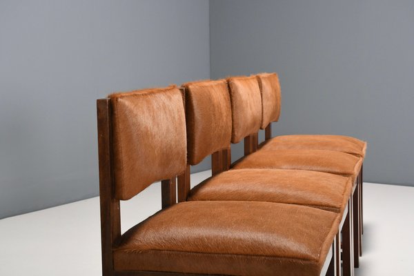 Art Deco Minimalist Cowhide Dining Chairs, Netherlands, 1940s, Set of 4-QT-1509076