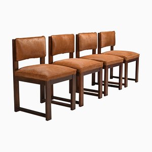 Art Deco Minimalist Cowhide Dining Chairs, Netherlands, 1940s, Set of 4-QT-1509076