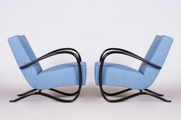 Art Deco Model H-269 Lounge Chairs in Beech and Blue Upholstery attributed to Jindřich Halabala for Up Závody, Former Czechoslovakia, 1930s, Set of 2-WHY-1768707