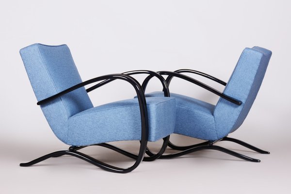 Art Deco Model H-269 Lounge Chairs in Beech and Blue Upholstery attributed to Jindřich Halabala for Up Závody, Former Czechoslovakia, 1930s, Set of 2-WHY-1768707