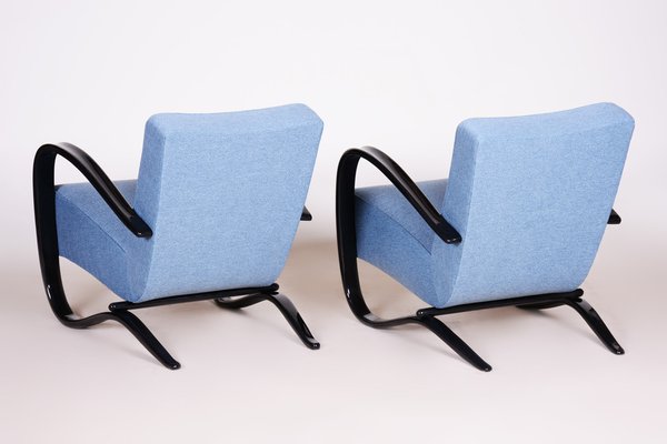 Art Deco Model H-269 Lounge Chairs in Beech and Blue Upholstery attributed to Jindřich Halabala for Up Závody, Former Czechoslovakia, 1930s, Set of 2-WHY-1768707