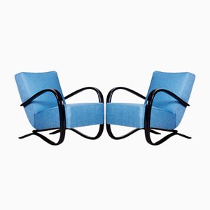 Art Deco Model H-269 Lounge Chairs in Beech and Blue Upholstery attributed to Jindřich Halabala for Up Závody, Former Czechoslovakia, 1930s, Set of 2-WHY-1768707