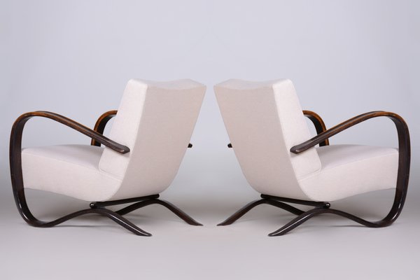 Art Deco Model H-269 Lounge Chairs in Beech and White Upholstery attributed to Jindřich Halabala for Up Závody, Former Czechoslovakia, 1930s, Set of 2-WHY-1768701