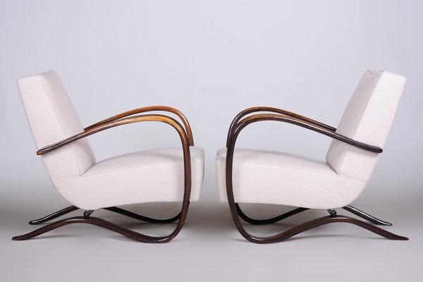 Art Deco Model H-269 Lounge Chairs in Beech and White Upholstery attributed to Jindřich Halabala for Up Závody, Former Czechoslovakia, 1930s, Set of 2-WHY-1768701