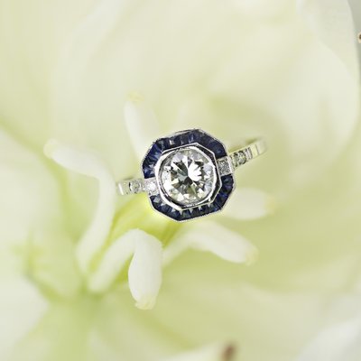 Art Deco Modern Sapphires Diamonds Platinum Ring-OLU-2042369