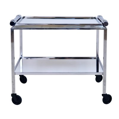 Art Deco Modernist Chromed Bar Cart with Mirrors and Cylindrical Handles, 1930s-CXC-1401515