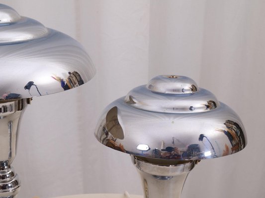 Art Deco Modernist Nickel-Plated Lamps, Set of 2-XBF-1030976