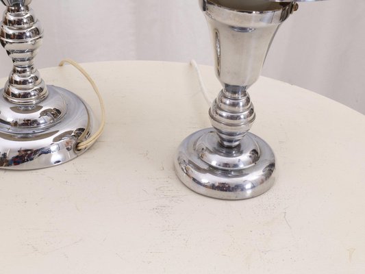 Art Deco Modernist Nickel-Plated Lamps, Set of 2-XBF-1030976