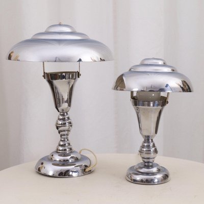 Art Deco Modernist Nickel-Plated Lamps, Set of 2-XBF-1030976