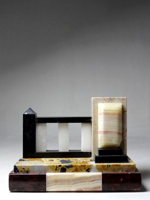 Art Deco Modernist Solitary Bookend in Marble and Onyx, 1930s-GRD-2020142