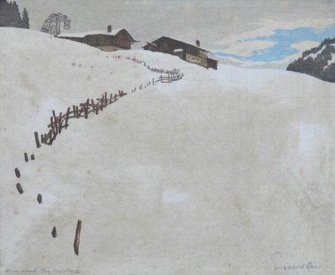 Art Deco Mountain Snow Scene, Early 20th-Century, 1920d-ARU-1027452