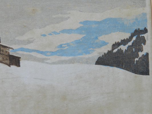 Art Deco Mountain Snow Scene, Early 20th-Century, 1920d-ARU-1027452