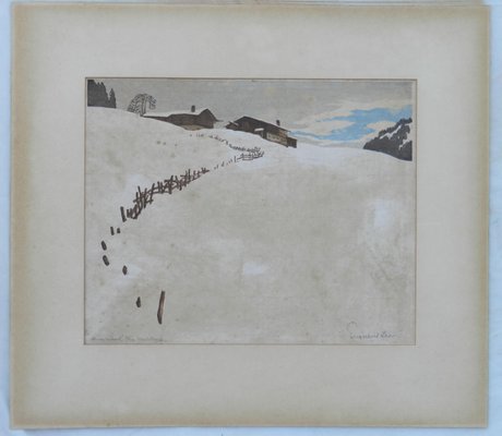 Art Deco Mountain Snow Scene, Early 20th-Century, 1920d-ARU-1027452