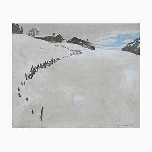 Art Deco Mountain Snow Scene, Early 20th-Century, 1920d-ARU-1027452