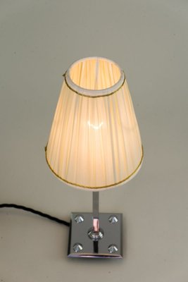 Art Deco Nickel-Plated Brass Table Lamp with Fabric Lampshade, 1920s-SPD-831598