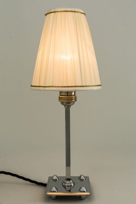 Art Deco Nickel-Plated Brass Table Lamp with Fabric Lampshade, 1920s-SPD-831598