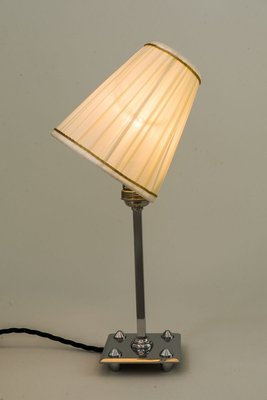 Art Deco Nickel-Plated Brass Table Lamp with Fabric Lampshade, 1920s-SPD-831598