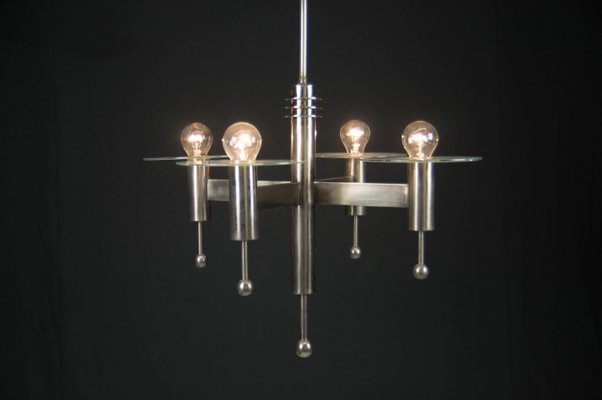 Art Deco Nickel-Plated Chandelier, 1920s-TZ-969235