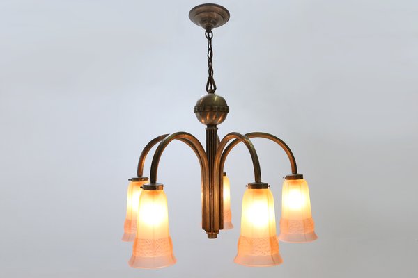 Art Deco Nickel-Plated Chandelier, 1930s-YSY-900404